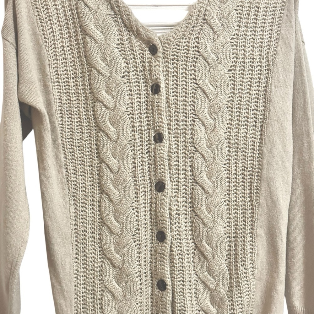 The Limited Cable Knit Beige Back Button V Neck Sweater XS - Picture 6 of 6